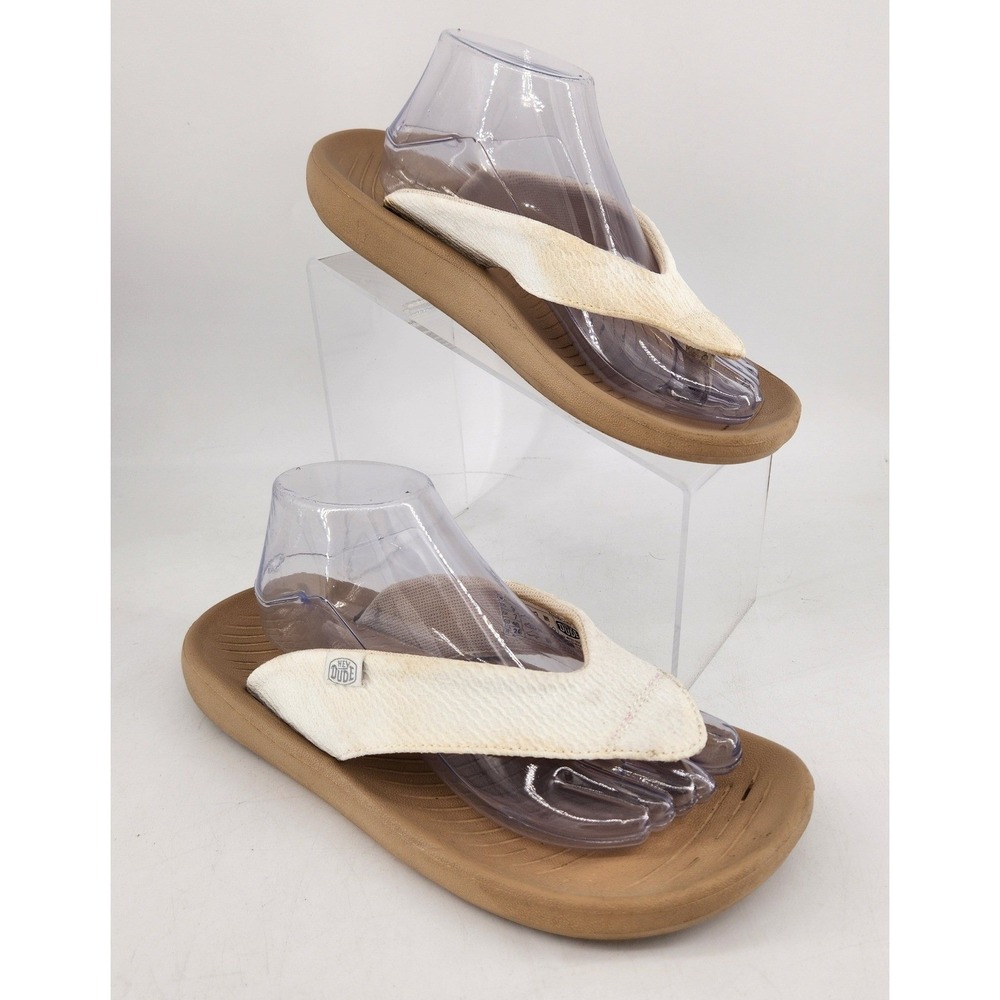 Hey Dude Meg Panama White Flip Flop Sandals Womens 9 Tan Textured Thong Strap